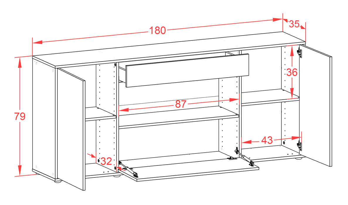 Sideboard Fiora, Beton (180x79x35cm)