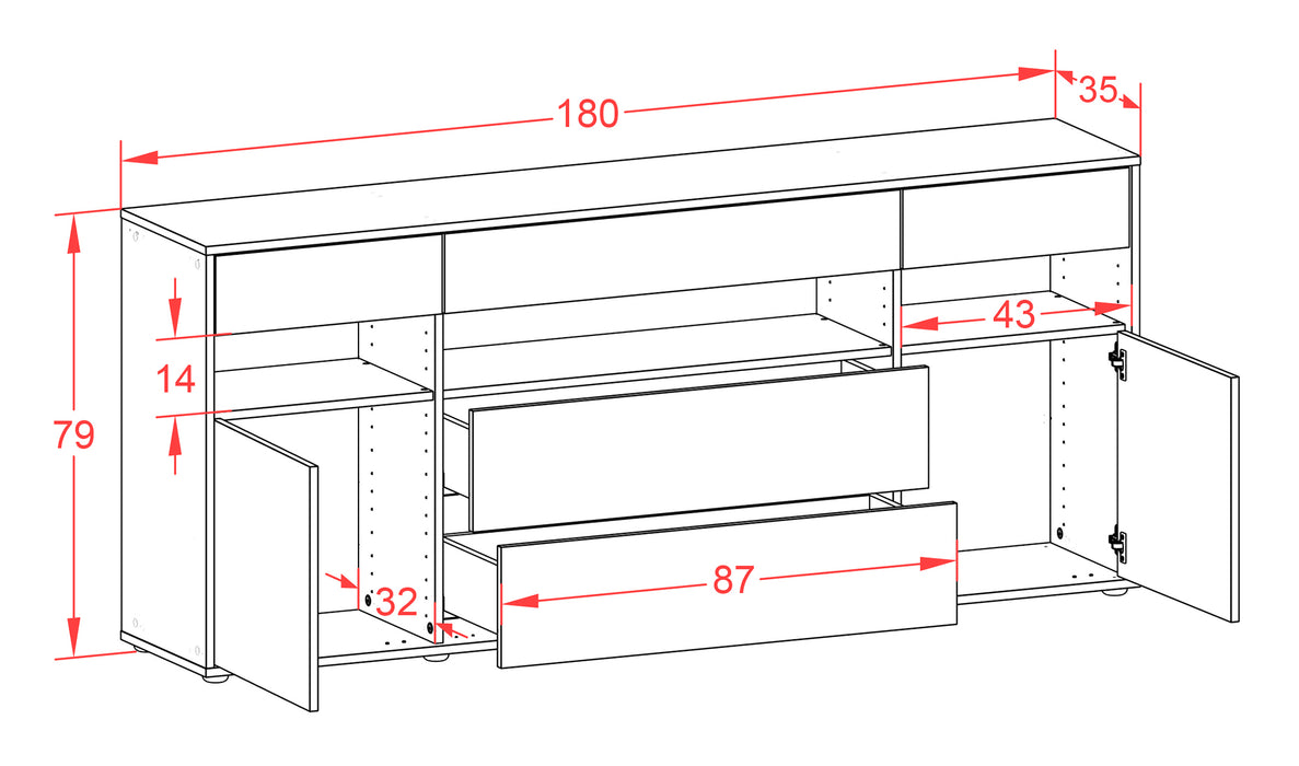 Sideboard Floria, Beton (180x79x35cm)