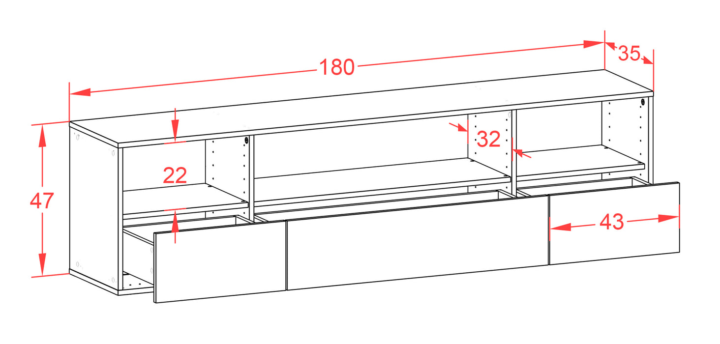 Lowboard Plano, Beton, hängend (180x49x35cm)