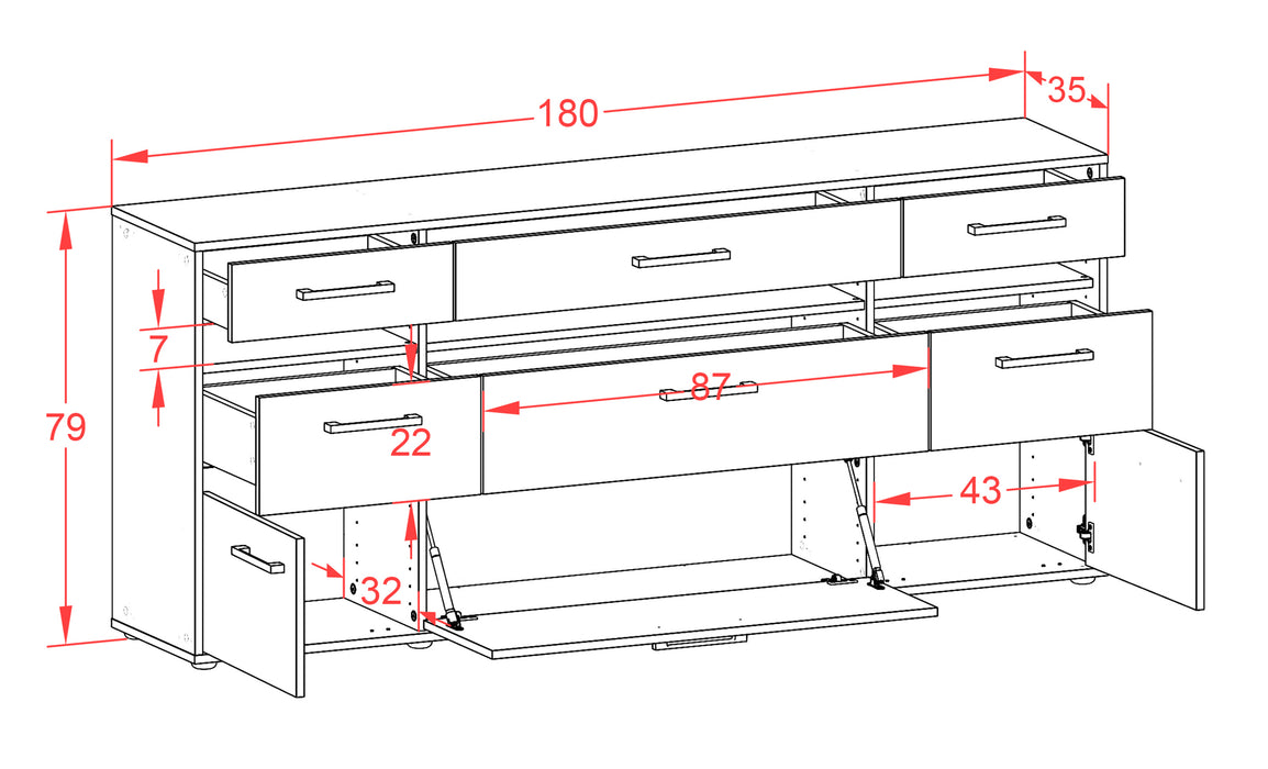 Sideboard Giada, Beton Maß (180x79x35cm) - Dekati GmbH
