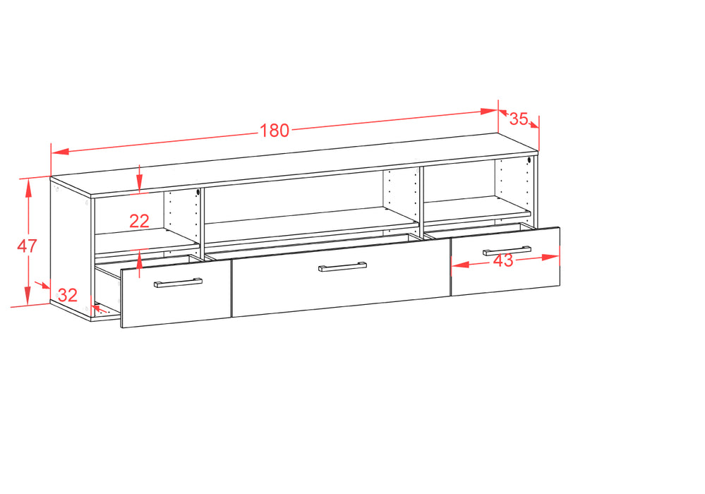 Lowboard Plano, Beton Maß (180x49x35cm) - Dekati GmbH