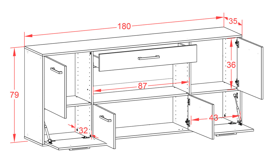Sideboard Fullerton, Pinie Maß (180x79x35cm) - Dekati GmbH