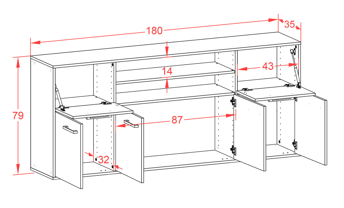 Sideboard Topeka, Beton Maß (180x79x35cm) - Dekati GmbH