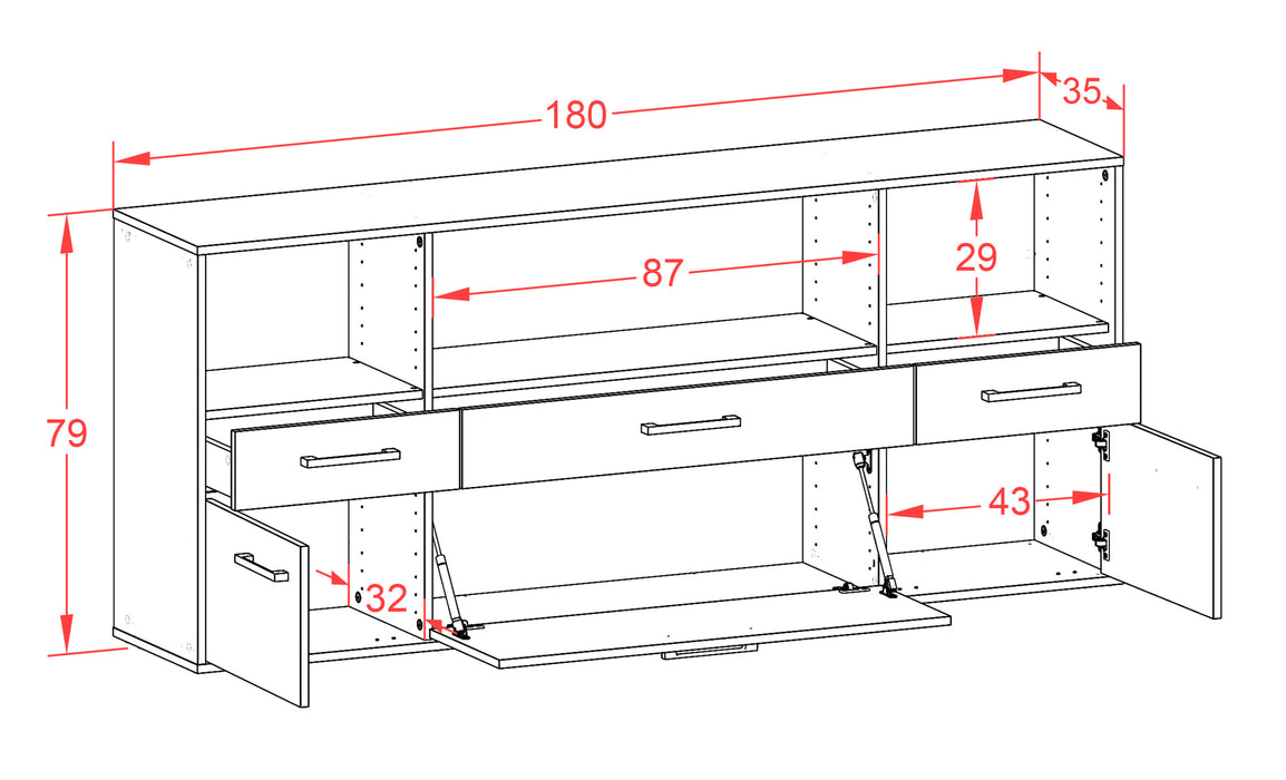 Sideboard Cary, Gruen Maß (180x79x35cm) - Dekati GmbH