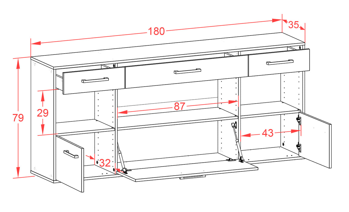 Sideboard Clarksville, Beton Maß (180x79x35cm) - Dekati GmbH