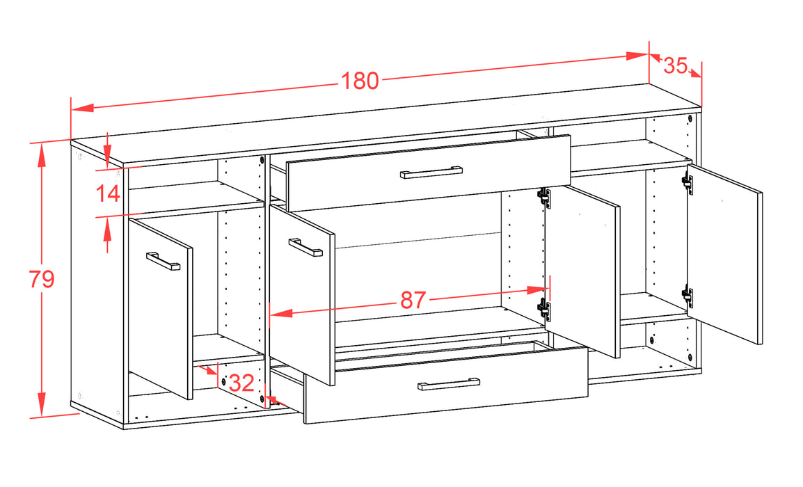 Sideboard Evansville, Beton Maß (180x79x35cm) - Dekati GmbH