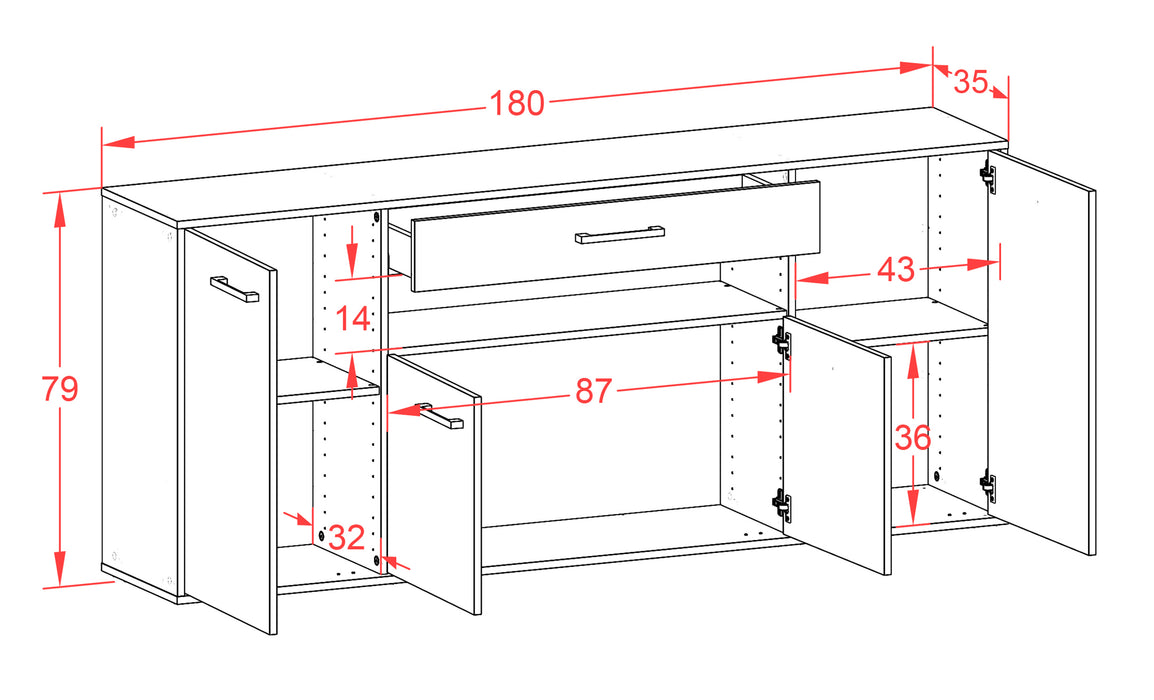 Sideboard Lansing, Beton Maß (180x79x35cm) - Dekati GmbH
