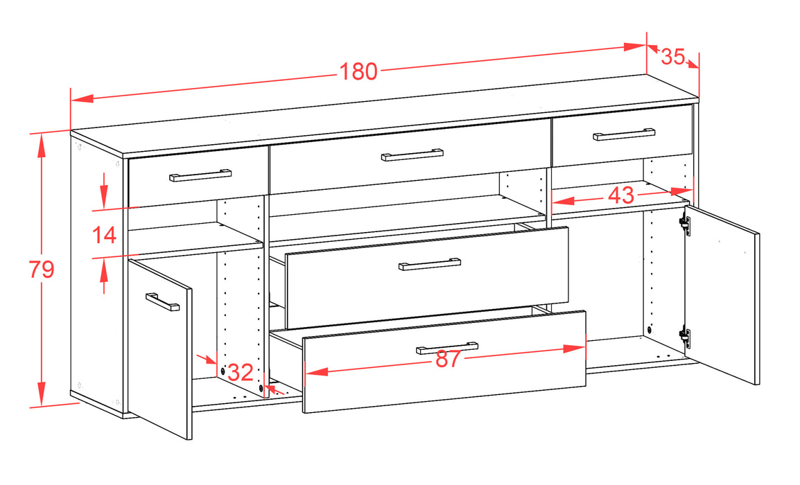Sideboard Inglewood, Beton Maß (180x79x35cm) - Dekati GmbH