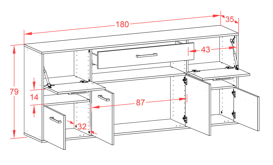 Sideboard Downey, Walnuss Maß (180x79x35cm) - Dekati GmbH